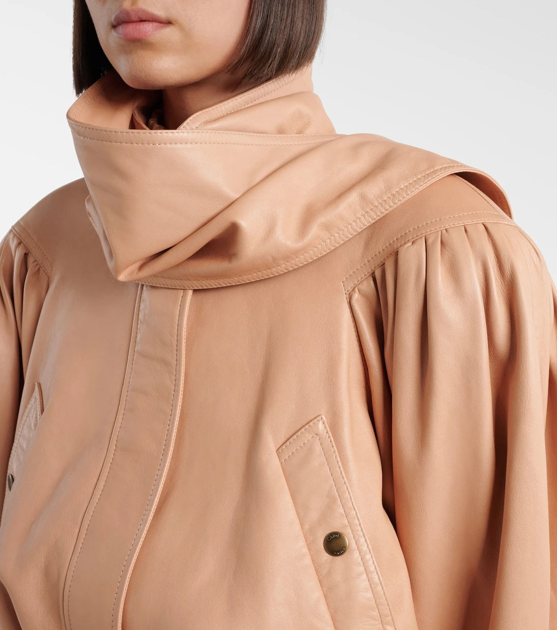 Chloé - Scarf-detail cropped leather jacket