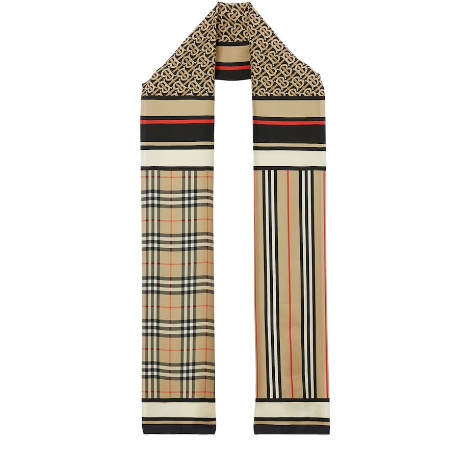 Beige Silk Montage Scarf