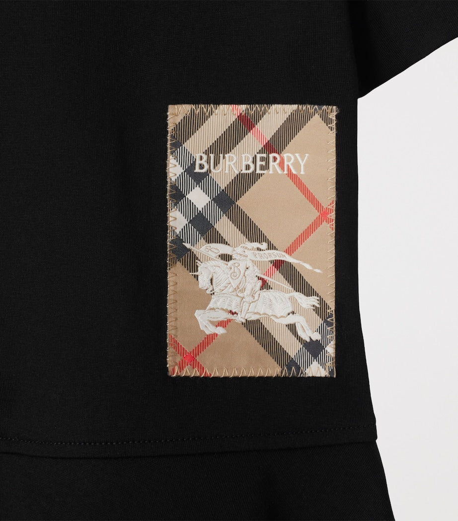 Burberry Kids Black Cotton Check Label Dress (3-12 Years)