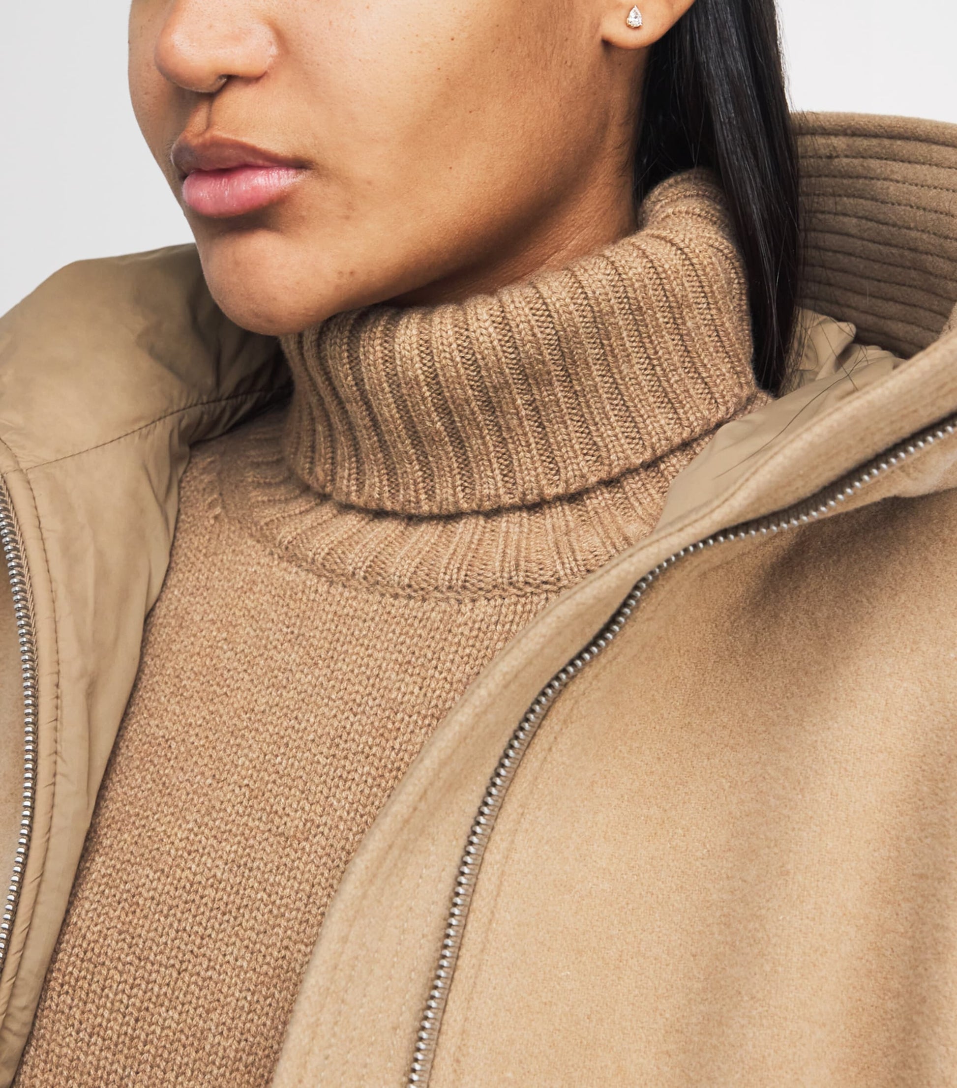 Harrods Neutral Cashmere Rollneck Mini Dress