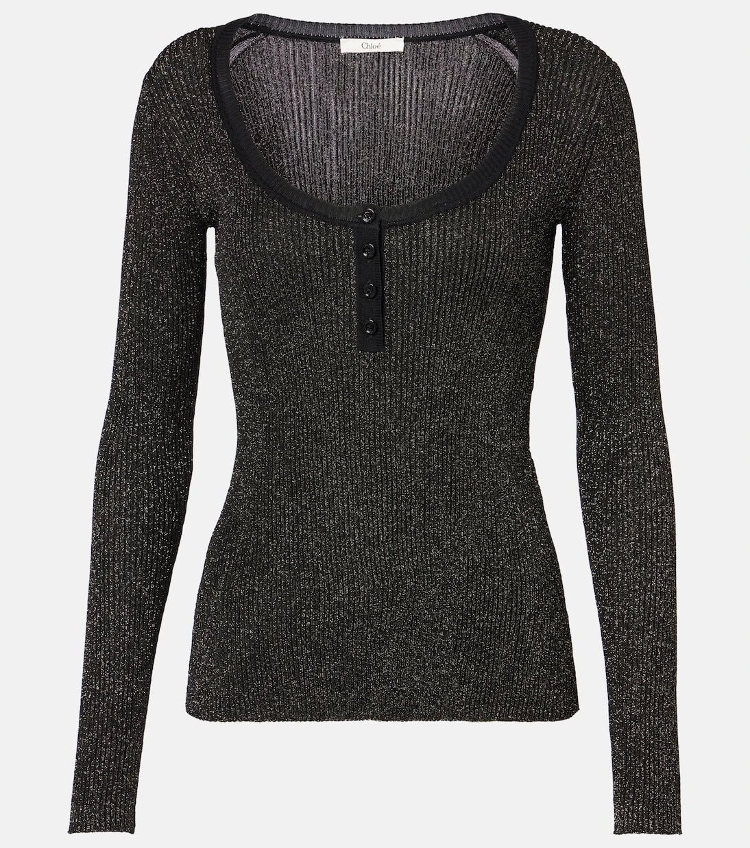 Chloé - Ribbed-knit lurex® Henley shirt