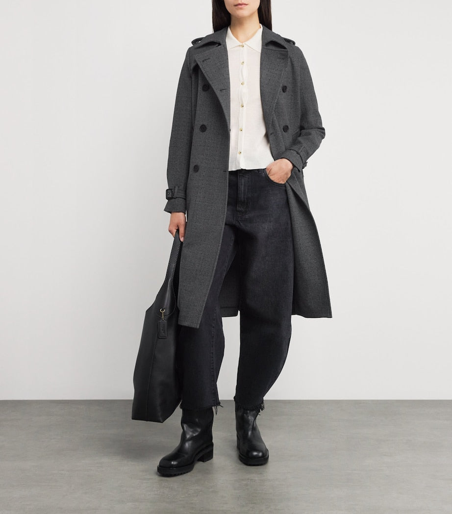 Rhinestone-Embellished Check Trench Coat