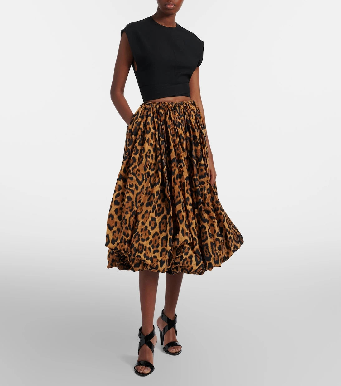 Alaïa - تنورة متوسطة الطول من التفتا بطبعة الفهد