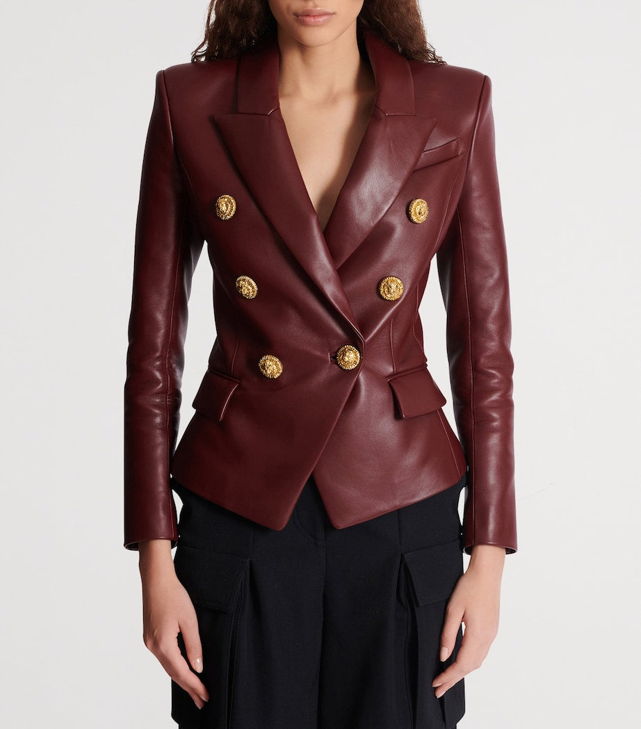 Balmain Brown Lambskin Double-Breasted Blazer