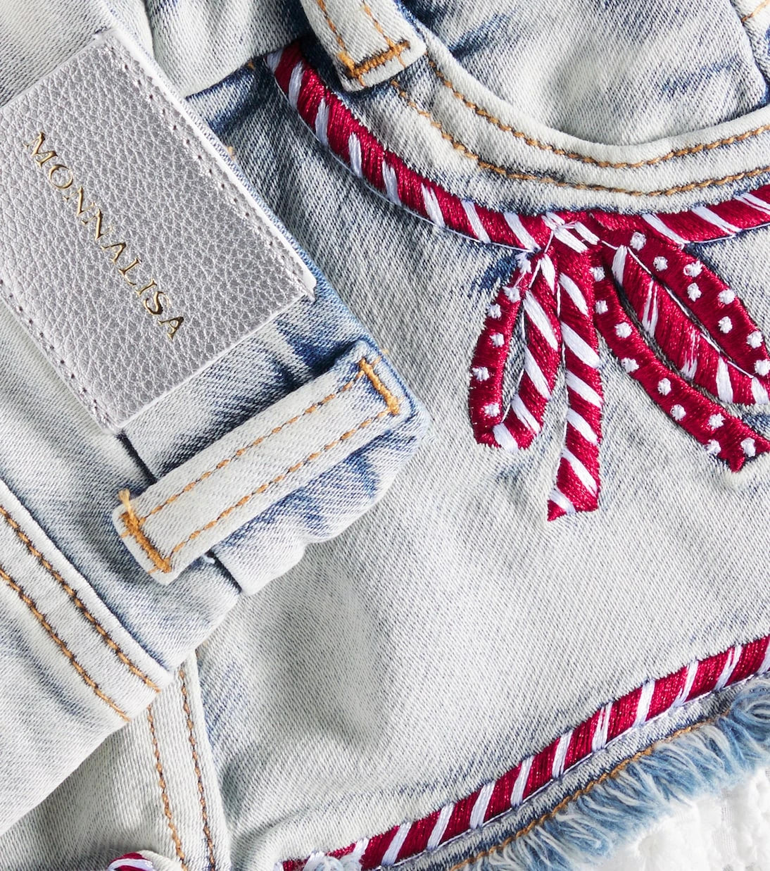 Monnalisa - Baby ruffled lace-trimmed denim shorts