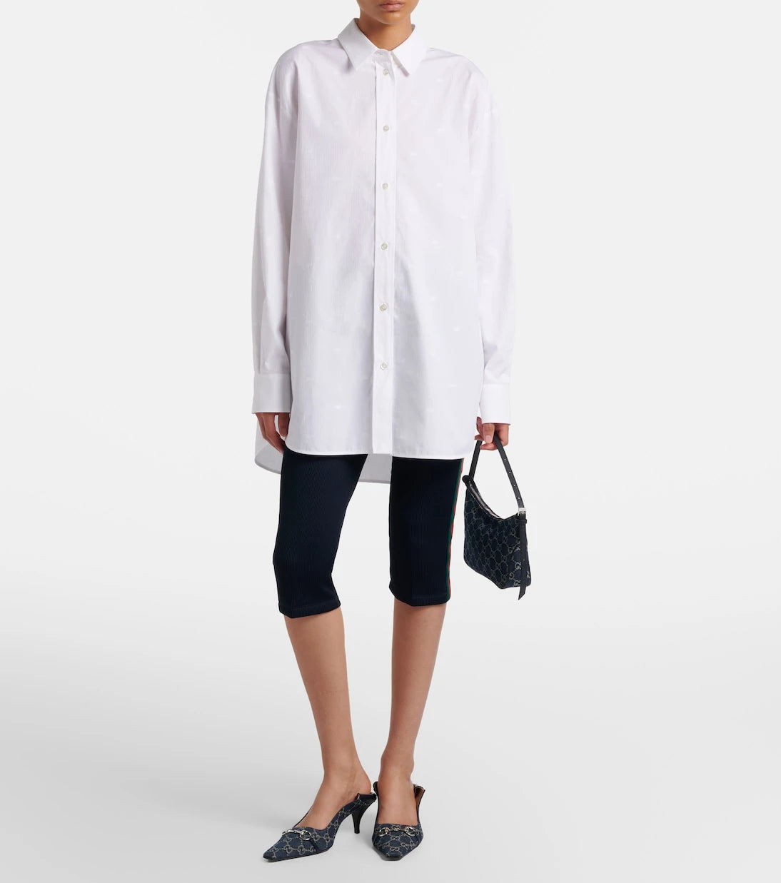 Gucci - Vittoria leather-trimmed denim pumps