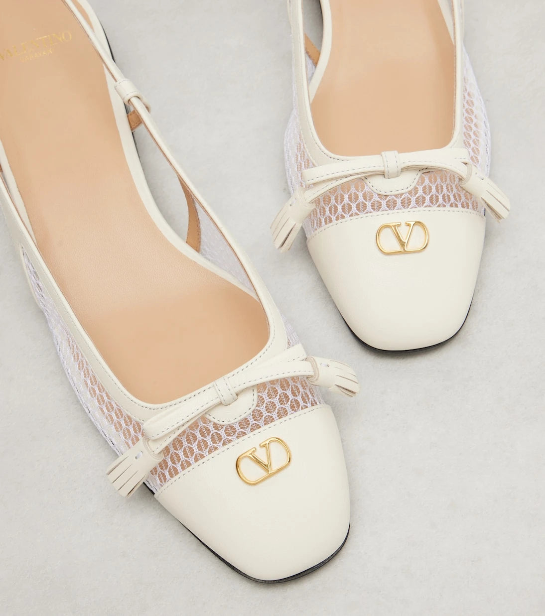 Valentino Garavani - VLogo leather and mesh slingback flats