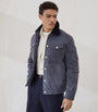 Brunello Cucinelli Blue Suede-Shearling Four-Pocket Jacket
