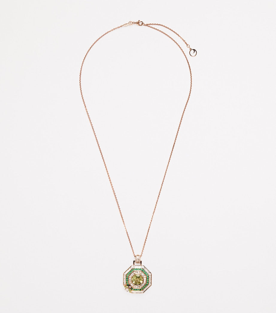 Yellow Gold, Diamond, Peridot and Emerald Honey Queen Bee Pendant