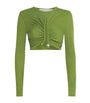 Green Pin-Gathered Crop Top