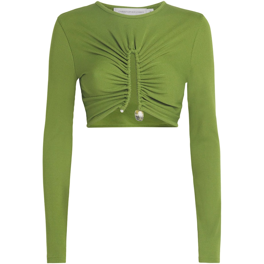 Green Pin-Gathered Crop Top