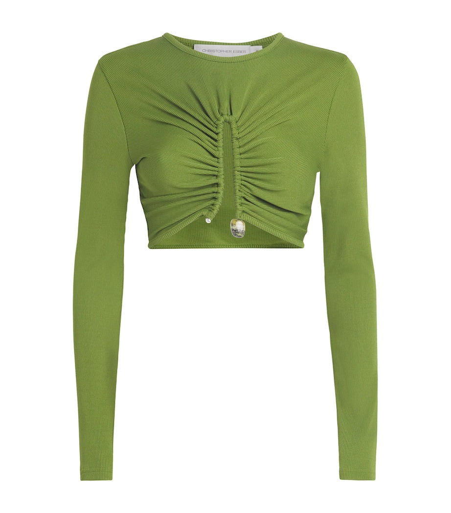 Green Pin-Gathered Crop Top