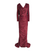 Marmar Halim Burgundy Ruched V-Neck Gown