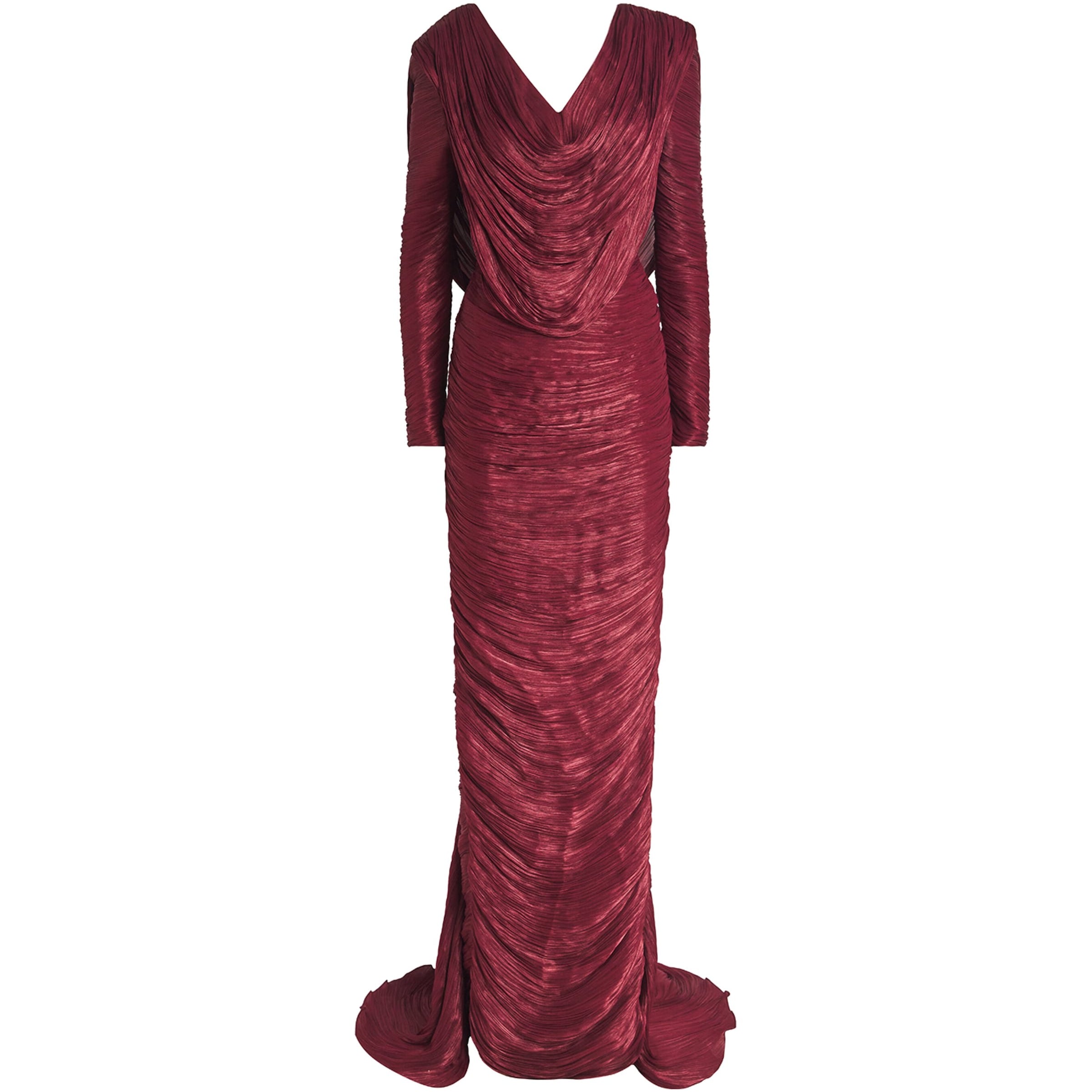 Marmar Halim Burgundy Ruched V-Neck Gown