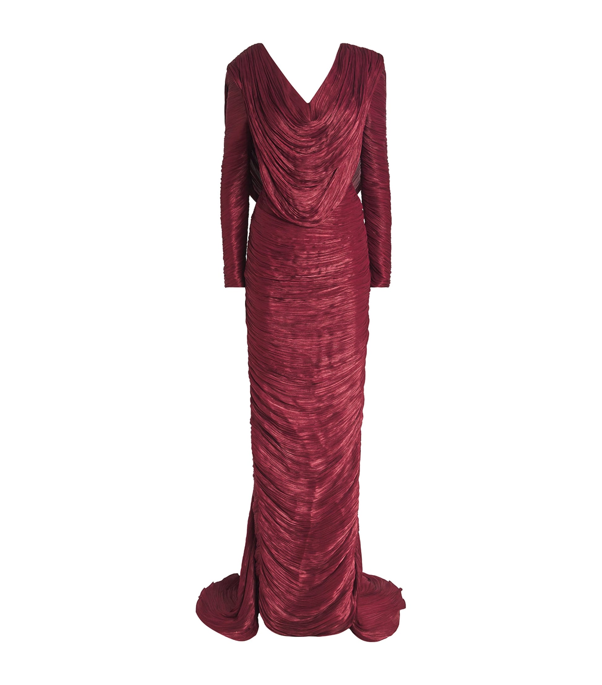 Marmar Halim Burgundy Ruched V-Neck Gown