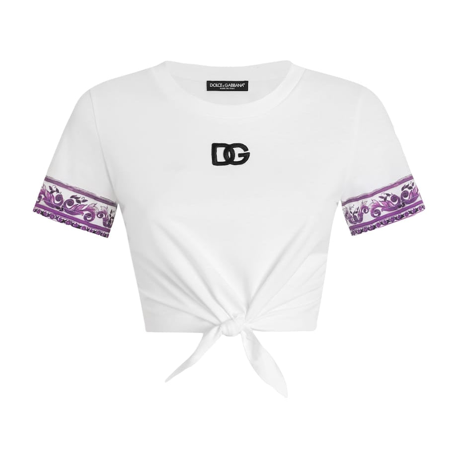 Dolce & Gabbana Multi Cotton Tie-Front Cropped T-Shirt