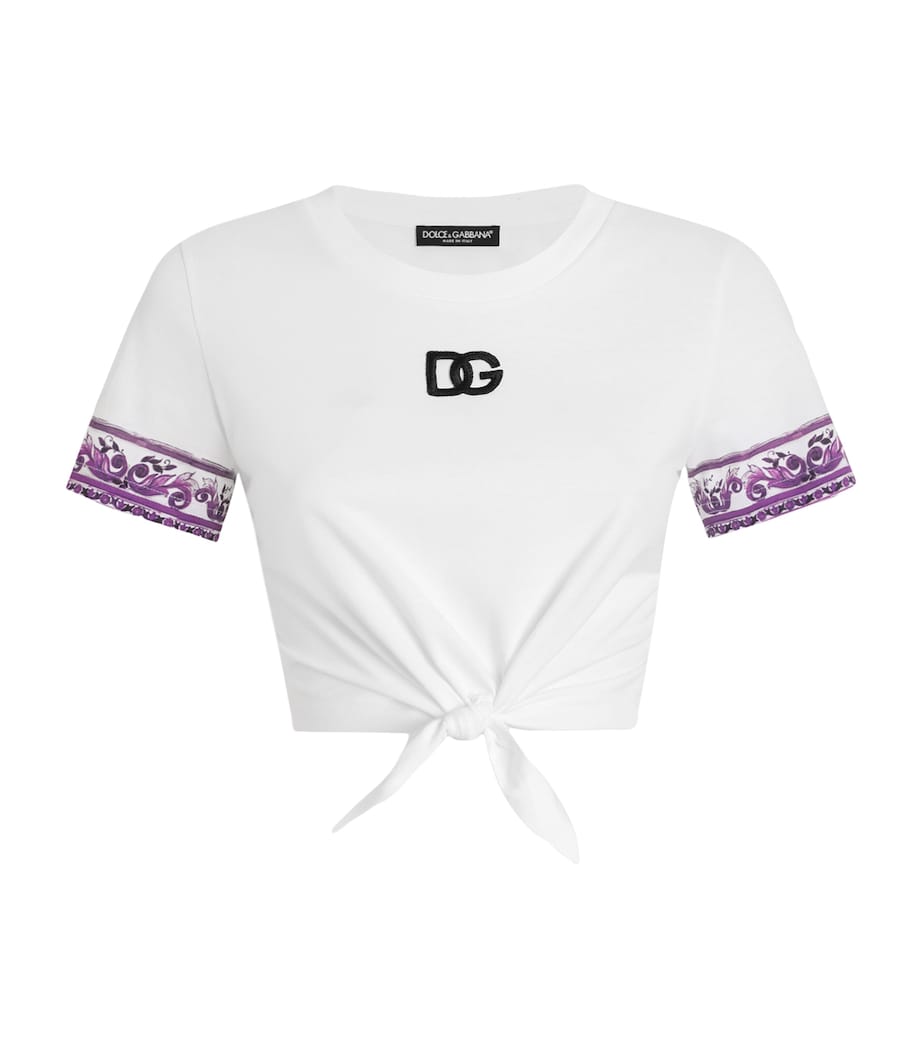 Dolce & Gabbana Multi Cotton Tie-Front Cropped T-Shirt