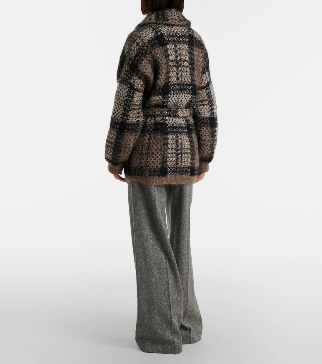 Brunello Cucinelli - Monili herringbone wool-blend wide-leg pants