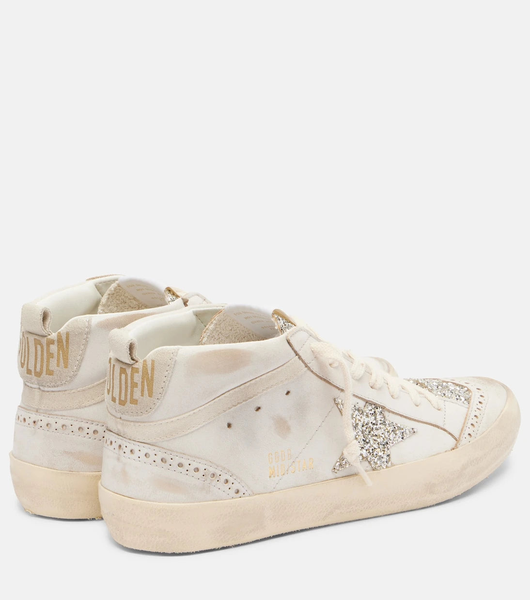 Golden Goose - حذاء سنيكرز "Mid Star" عالي الرقبة من الشامواه والمزين بالزخارف
