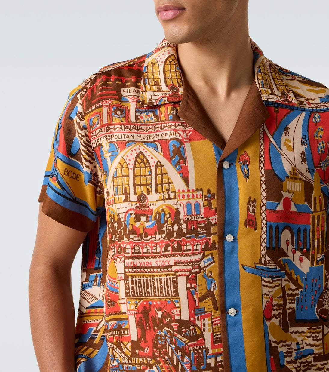 Bode - Manhattan Island printed silk bowling shirt