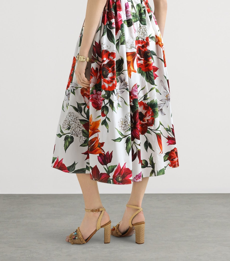 Dolce & Gabbana Multi Cotton Floral Print Midi Dress