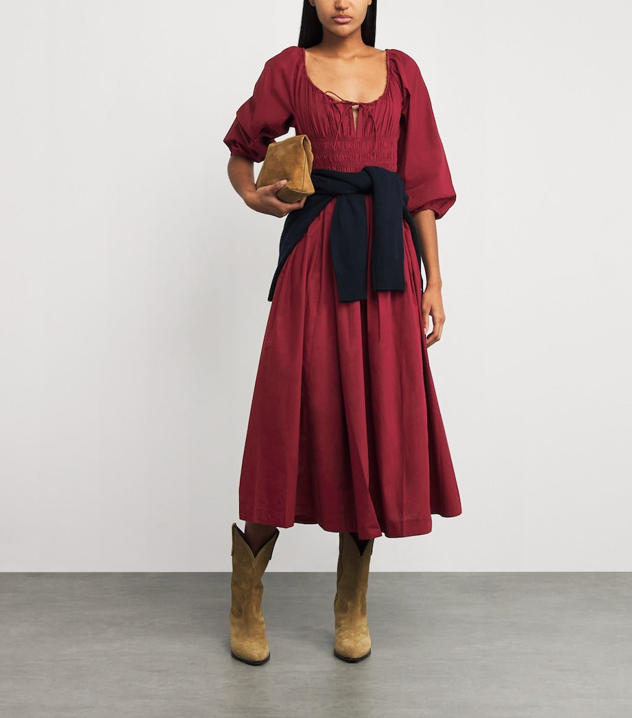 DÔEN Red Organic Cotton Quintessa Midi Dress