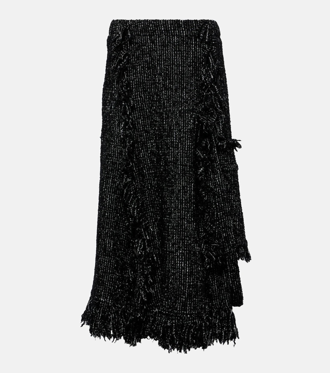 Sacai - Fringed flared tweed midi skirt