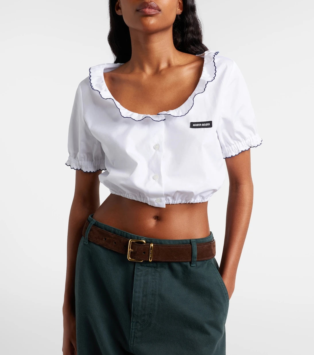 Miu Miu - Scalloped cotton poplin crop top