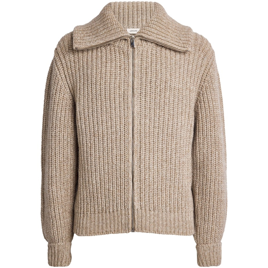 Beige Alpaca-Yak Zip-Up Cardigan