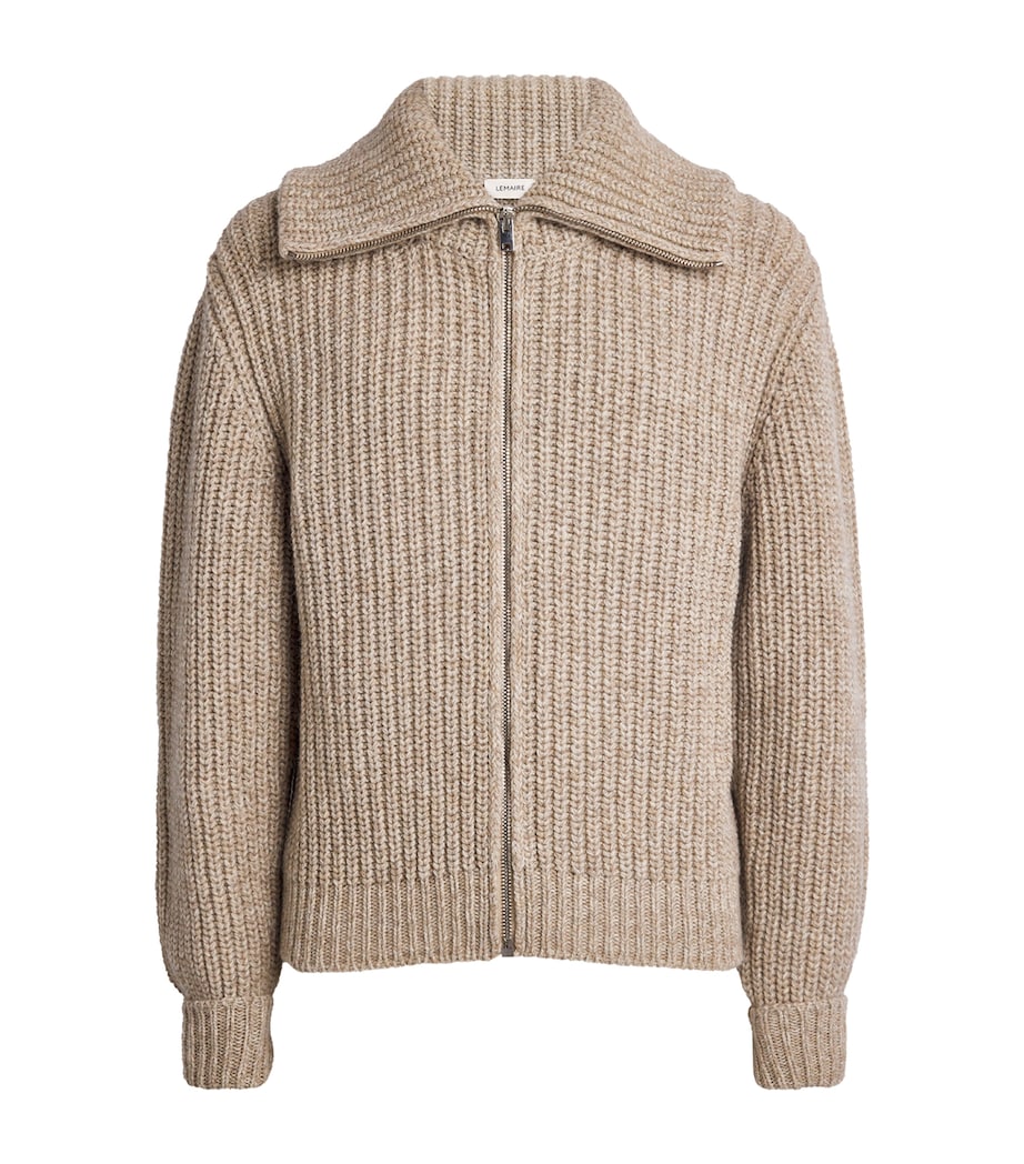 Beige Alpaca-Yak Zip-Up Cardigan