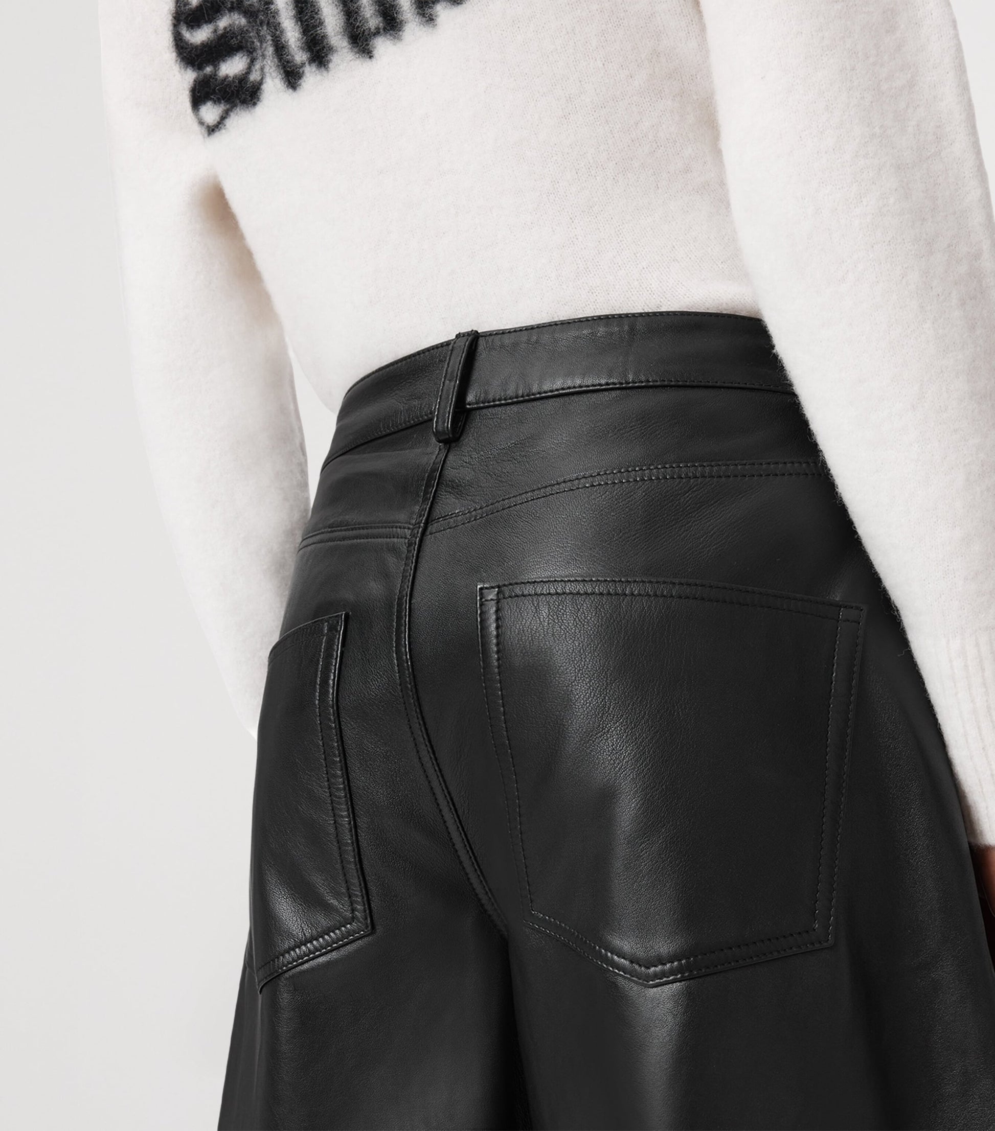 AllSaints Black Leather Jett Lea Trousers