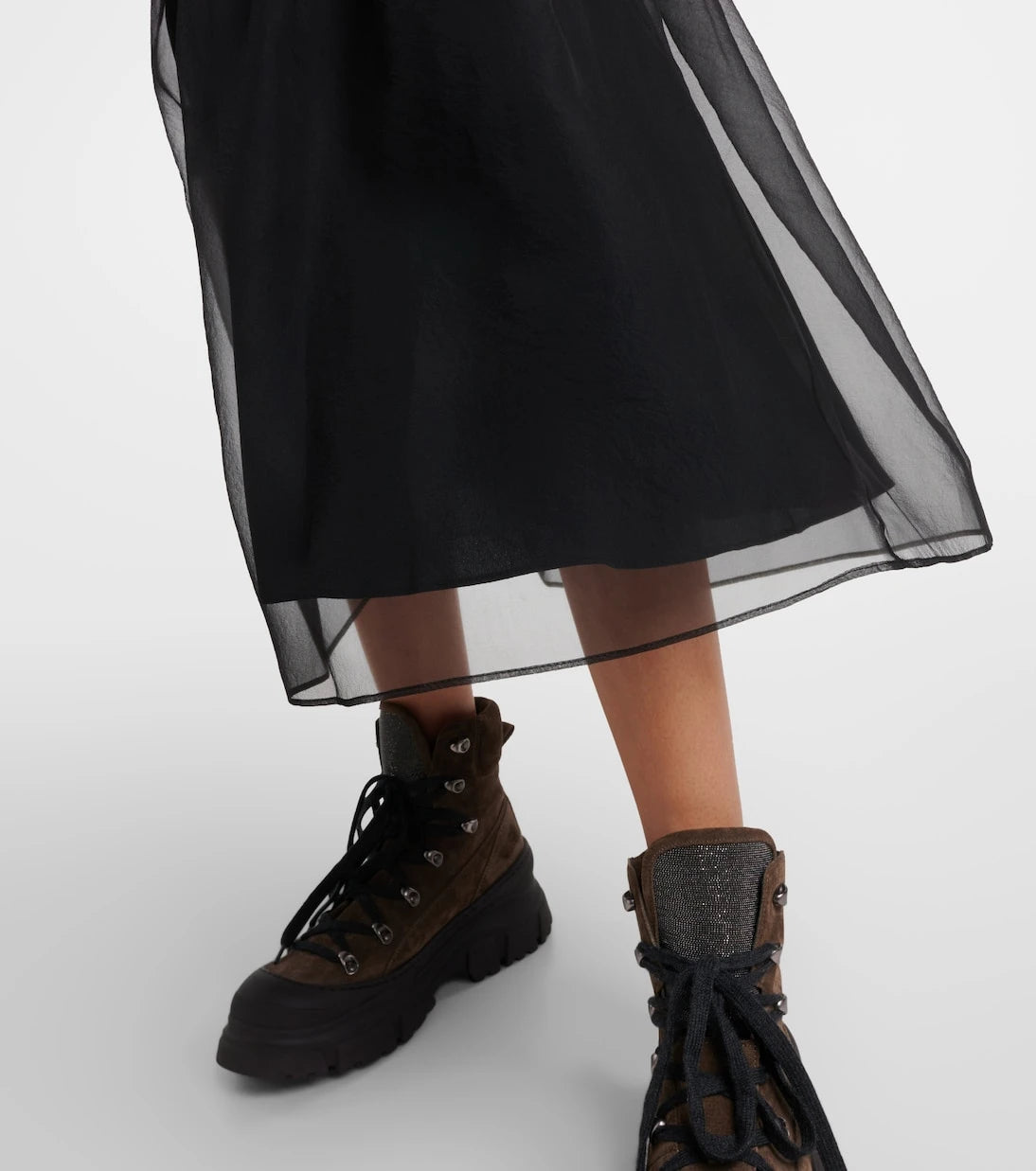 Brunello Cucinelli - Embellished pleated silk midi skirt