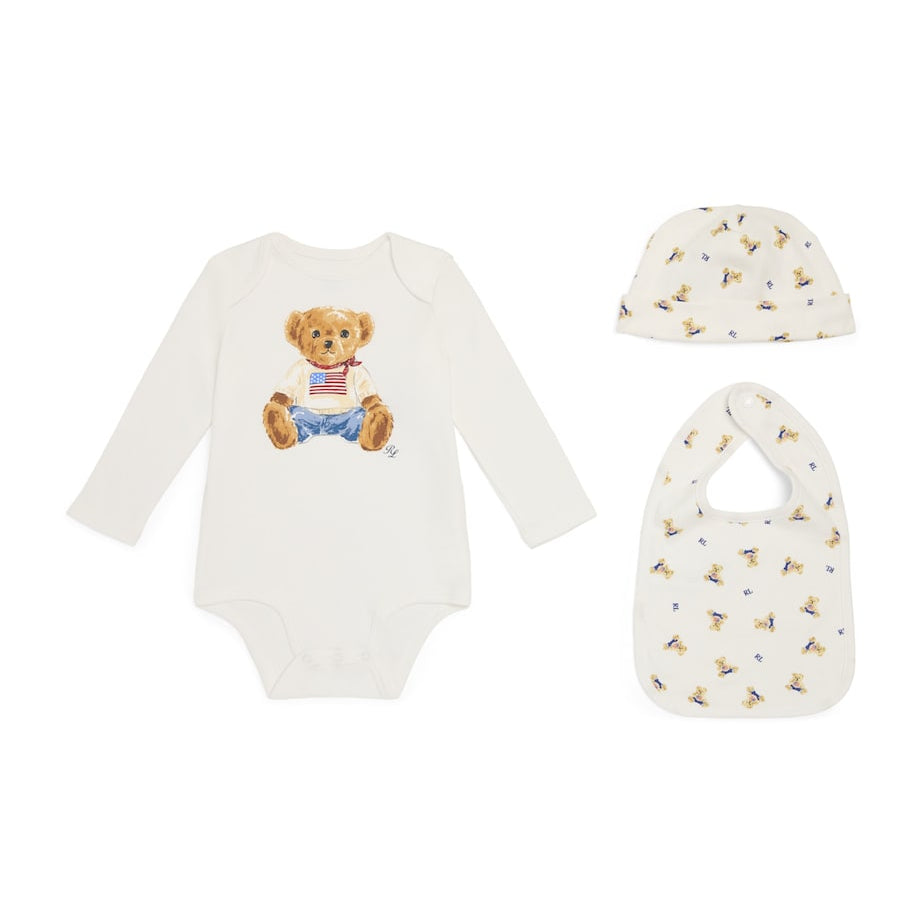 Ralph Lauren Kids Polo Bear Bodysuit, Hat and Bib Gift Set (3-9 Months)