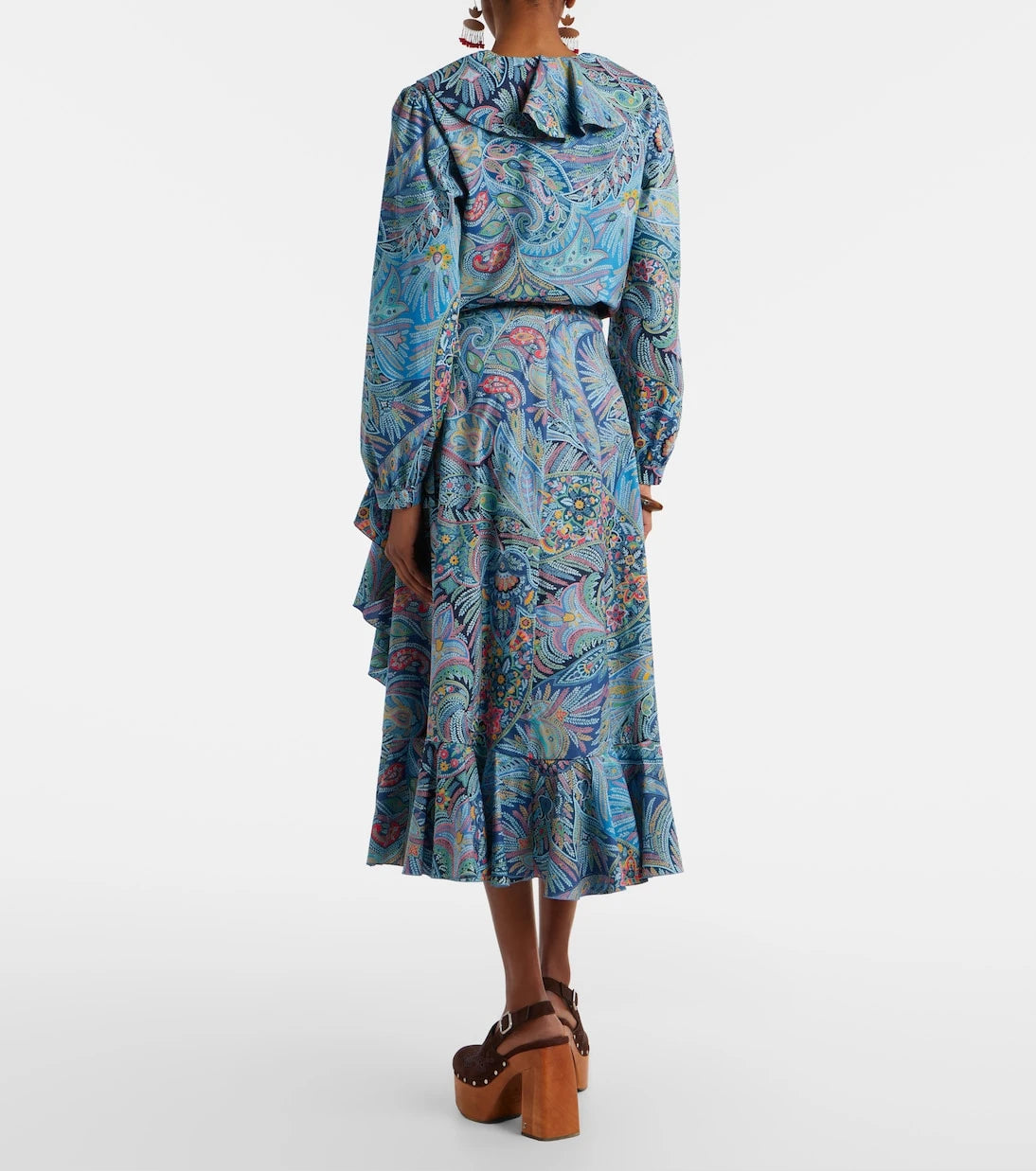 Etro - Paisley ruffled cotton-blend midi skirt
