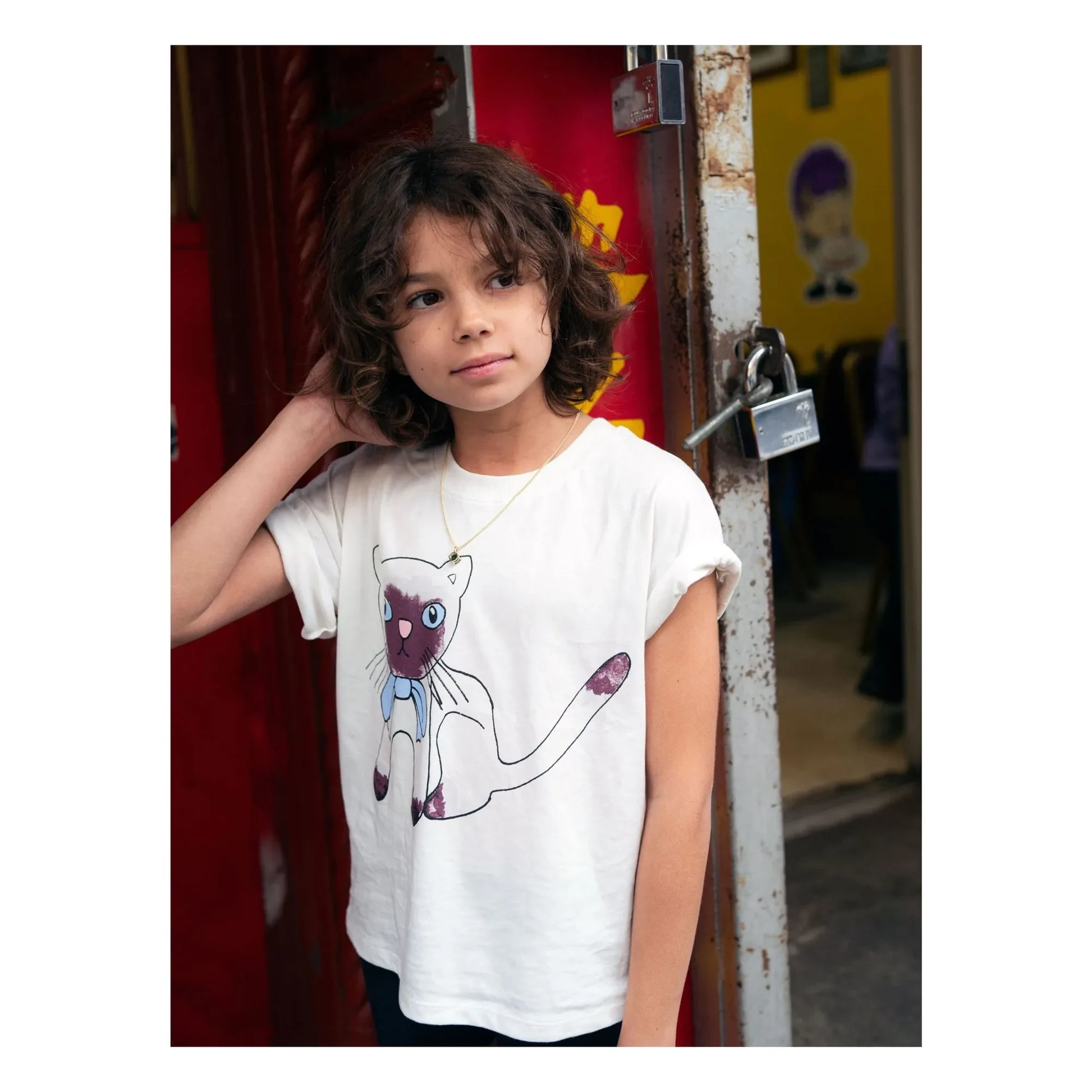 Mini Rodini - Siamese organic cotton T-shirt | White