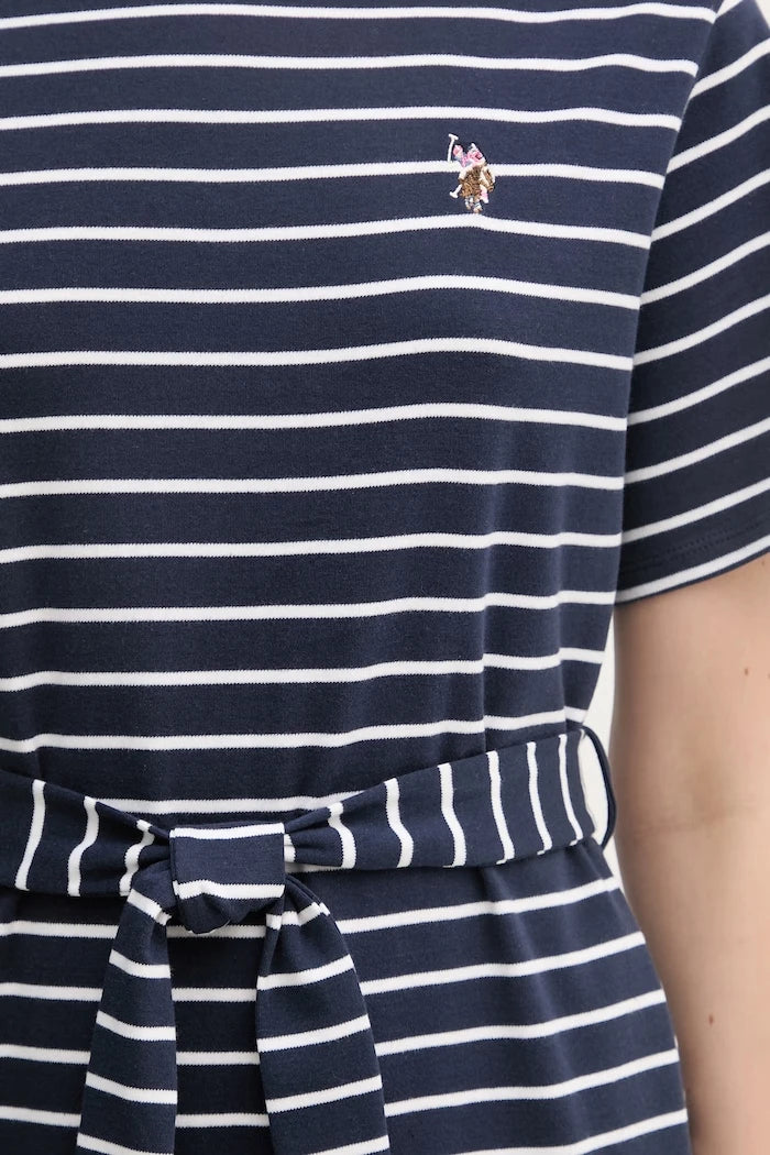 U.S. Polo Assn. Pamuk Elbise BOAT NECK BOXY SLEEVE STRIPE MIDI
