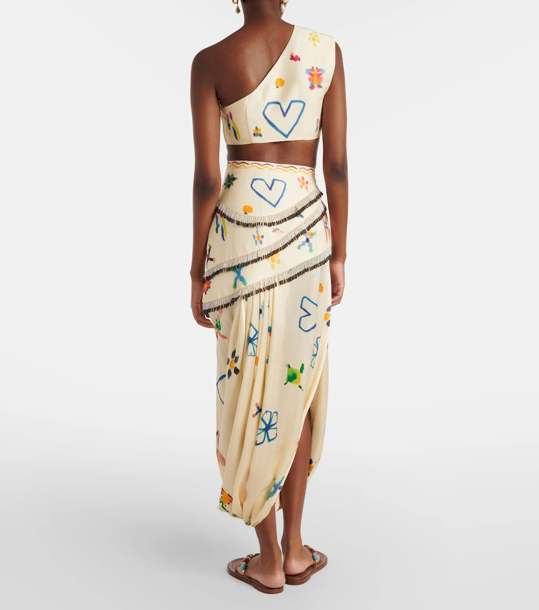 Alémais - Sidi embellished linen-blend midi skirt