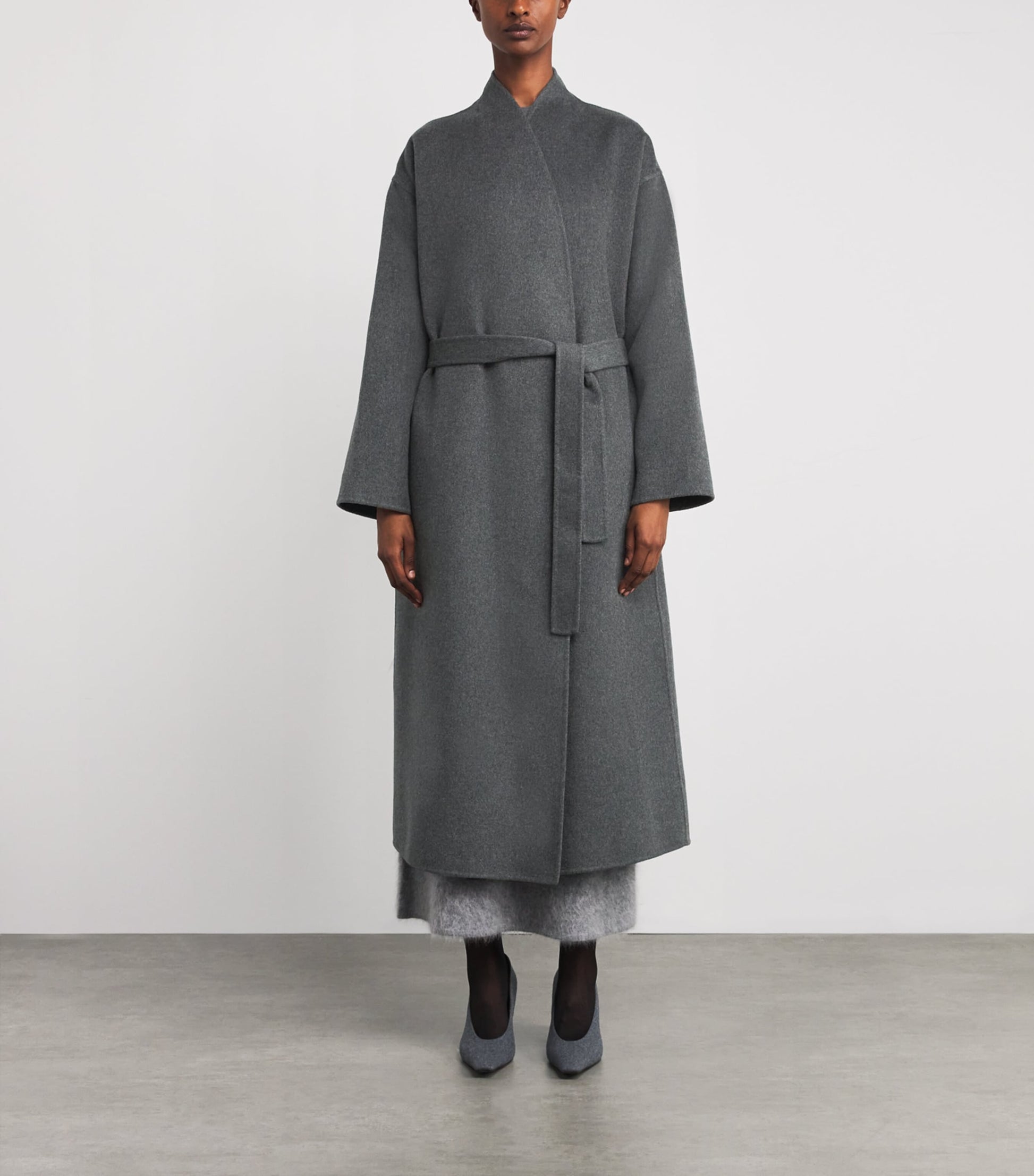 Johnstons Of Elgin Grey Cashmere Wrap Belt Long Coat