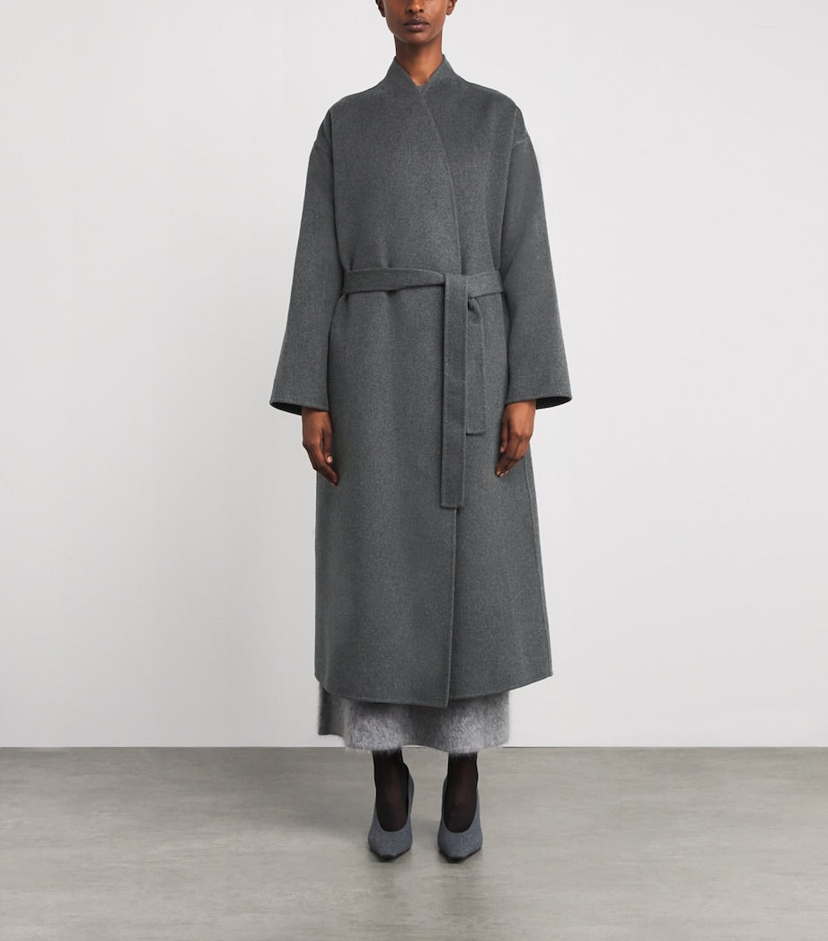 Johnstons Of Elgin Grey Cashmere Wrap Belt Long Coat