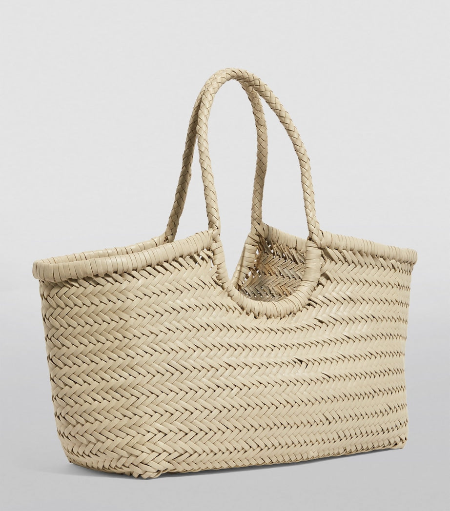 Ivory Large Leather Woven Nantucket Tote Bag