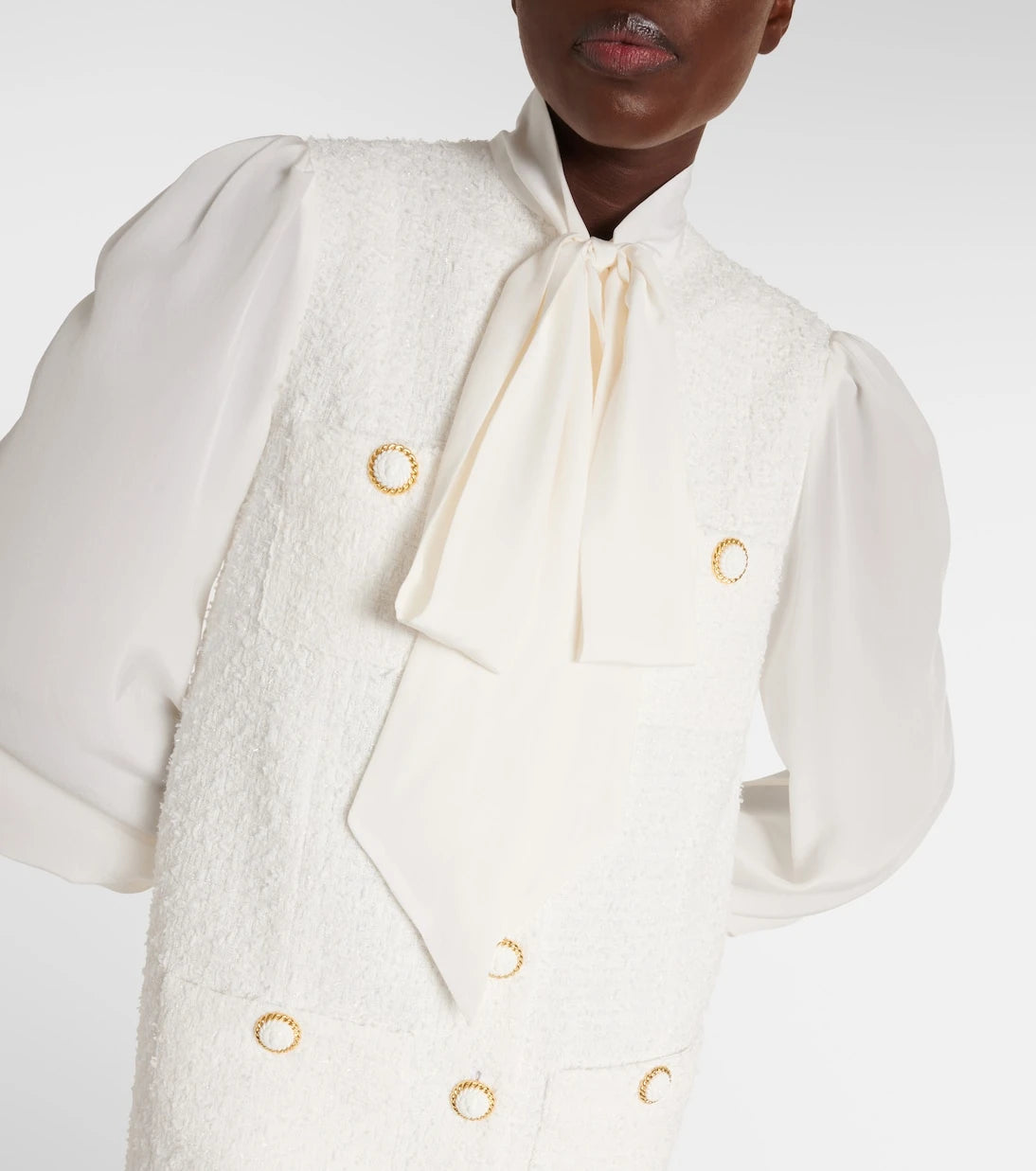 Balmain - Bow-detail cotton-blend tweed minidress