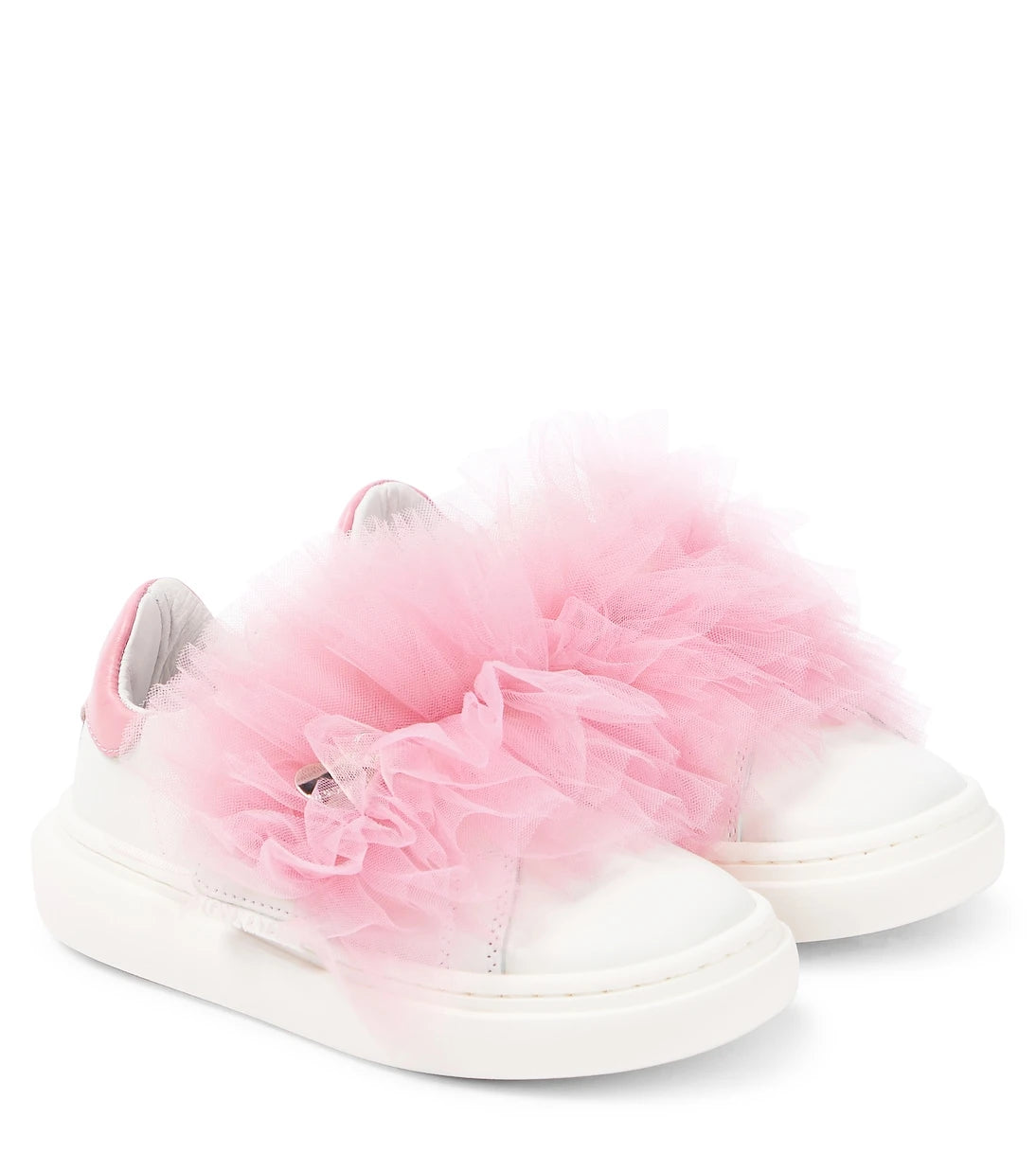 Monnalisa - Appliqué leather and tulle sneakers