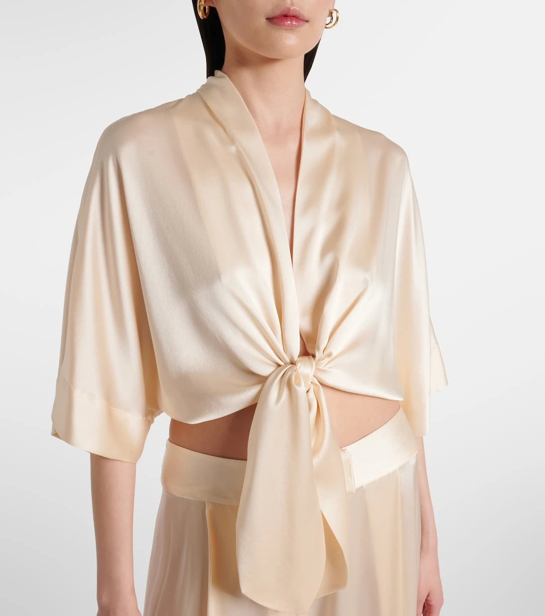 The Sei - Cropped silk satin wrap blouse