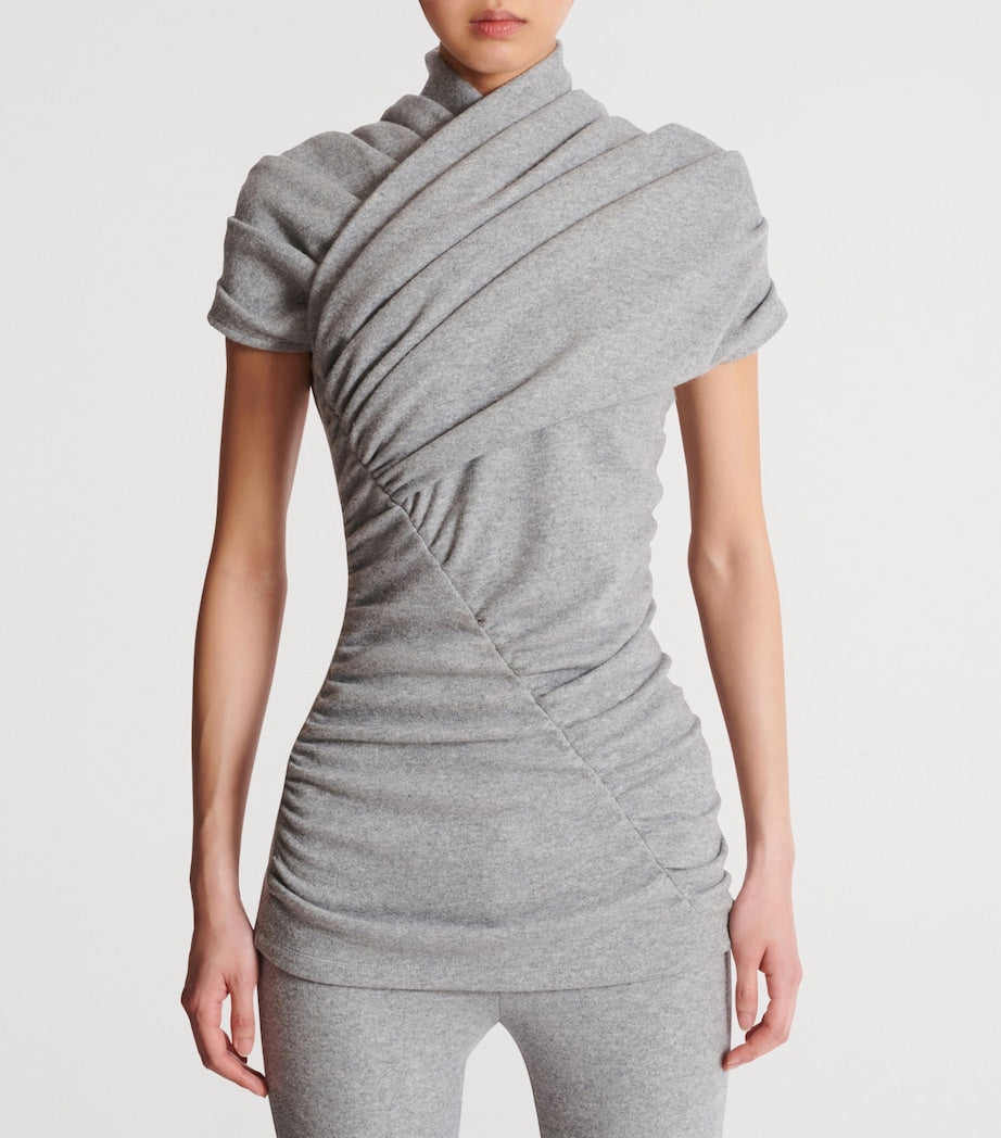 Balmain Grey Draped Knit Top