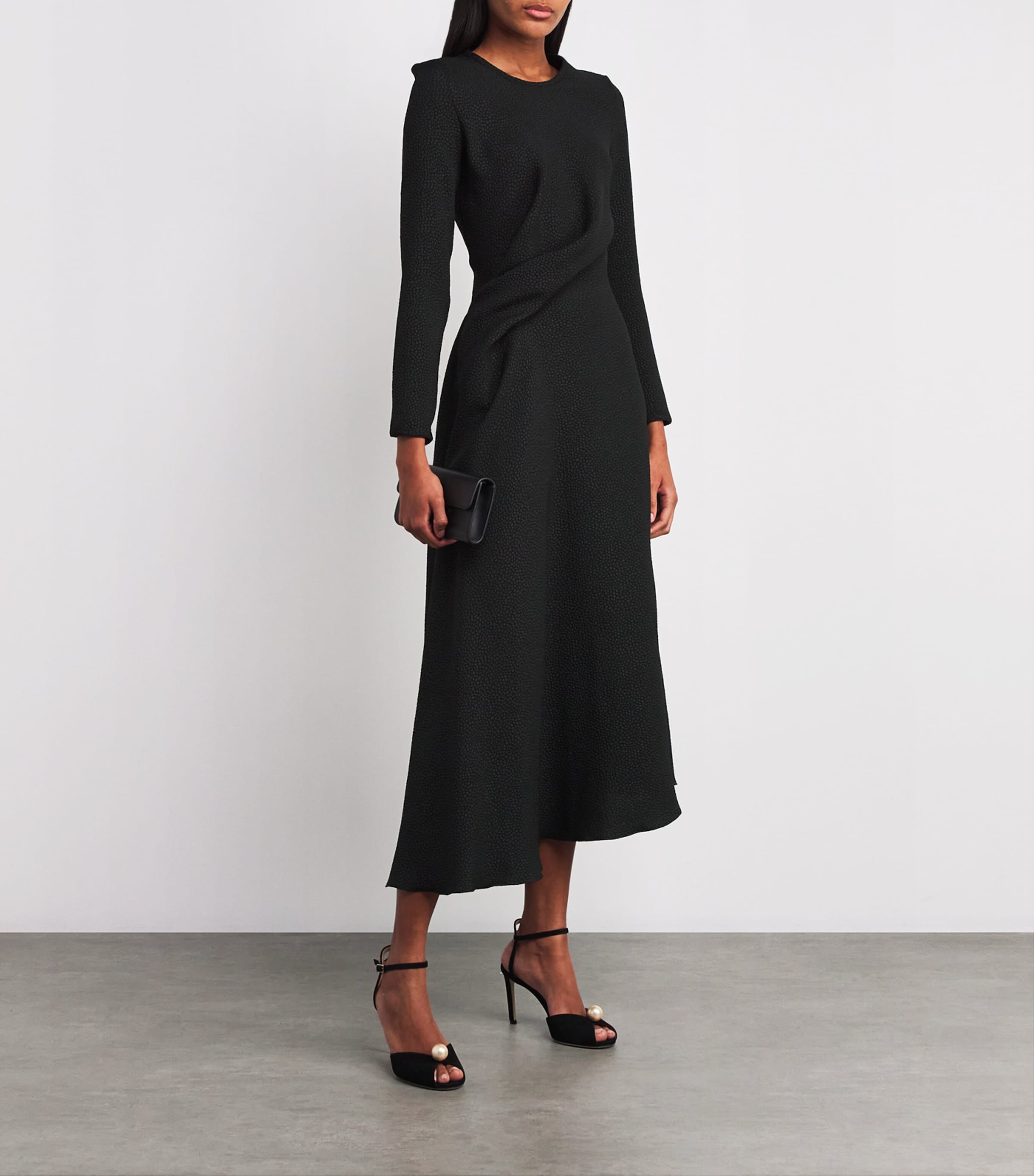 Edeline Lee Black Jacquard Long-Sleeve Flèche Midi Dress