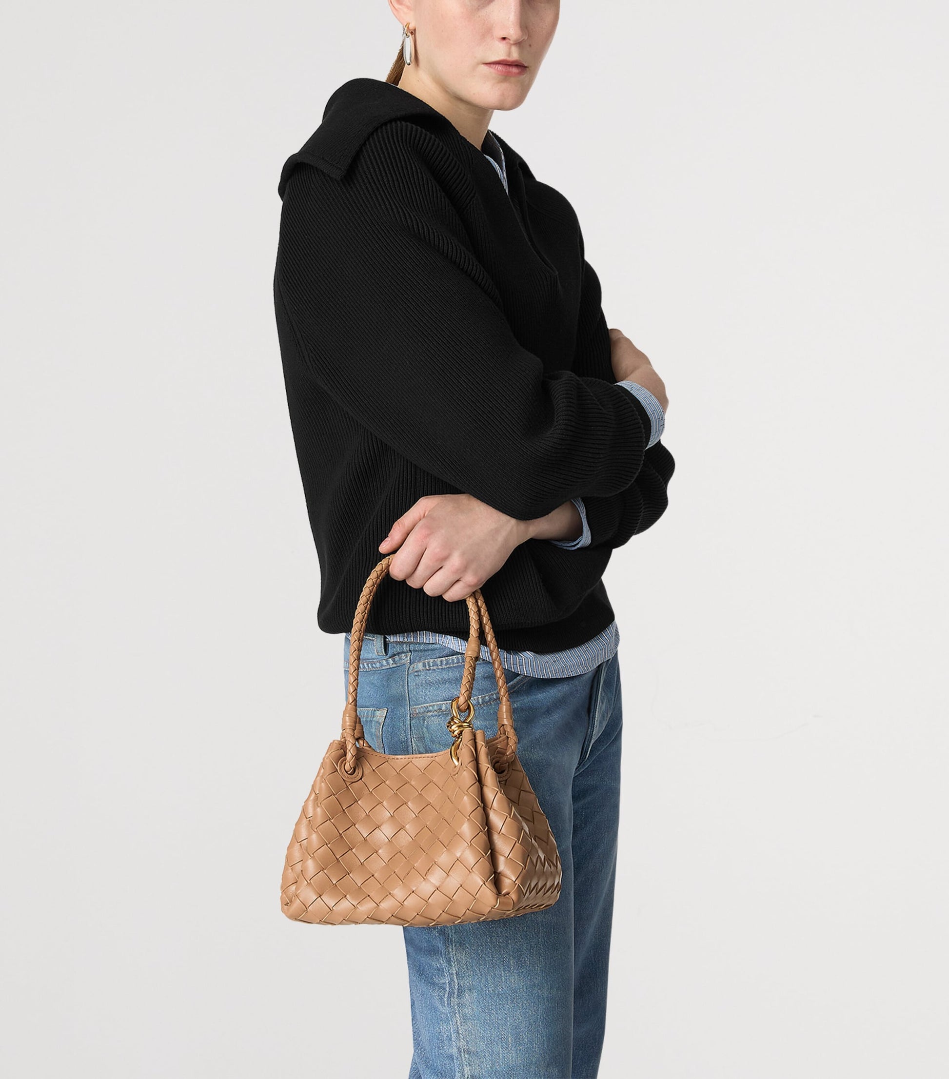 Neutral Small Leather Parachute Shoulder Bag