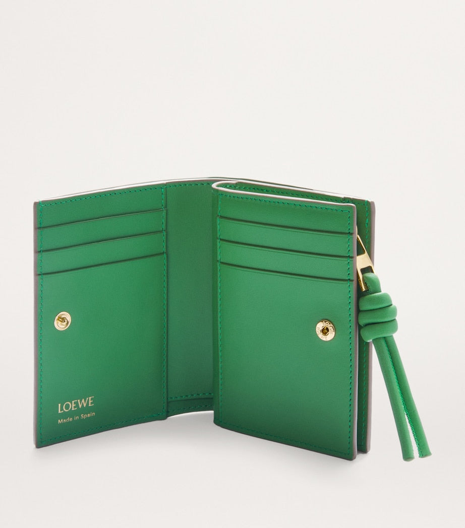 Beige Leather Knot Compact Wallet