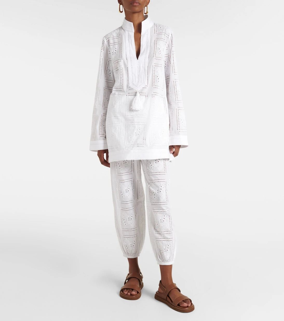 Tory Burch - بنطال قصير من القطن المطرز بنمط Broderie anglaise