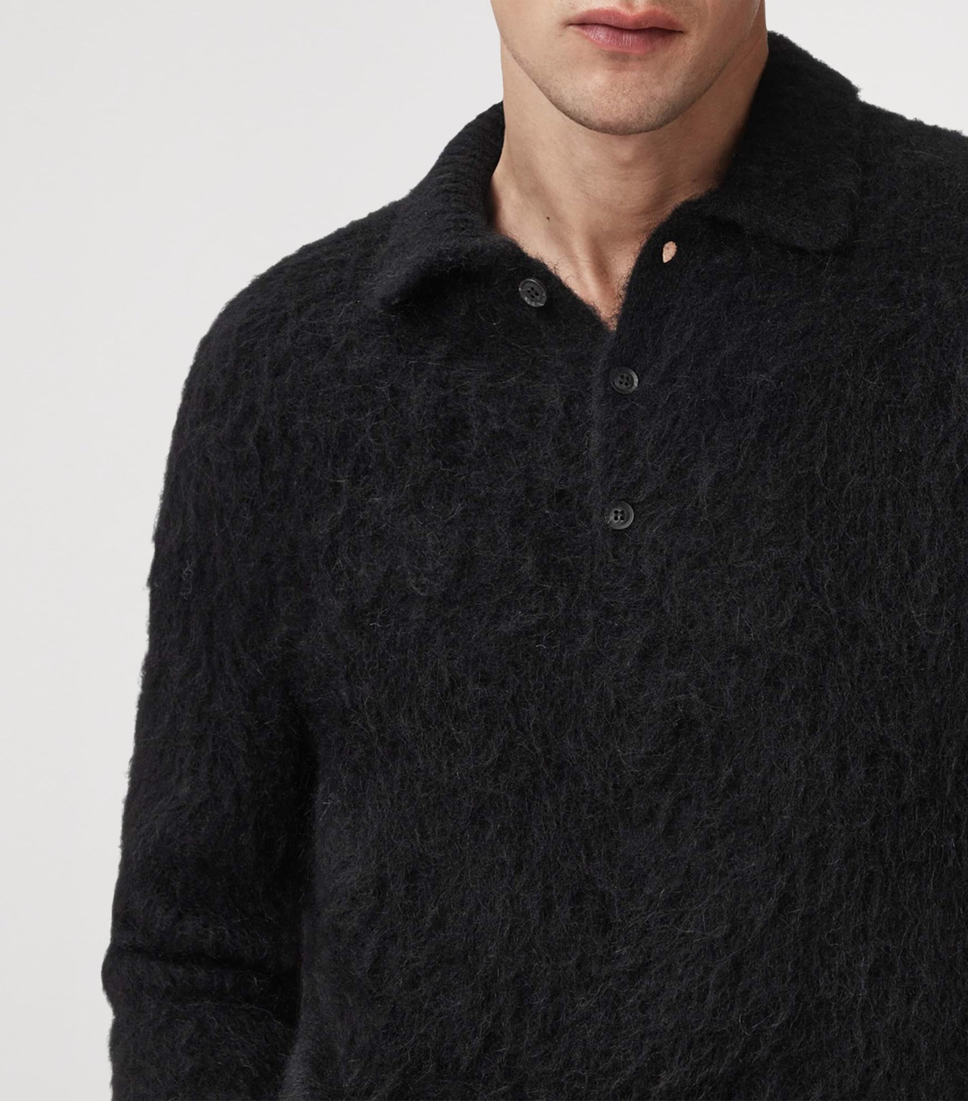 AllSaints Black Brushed Sonny Polo Sweater