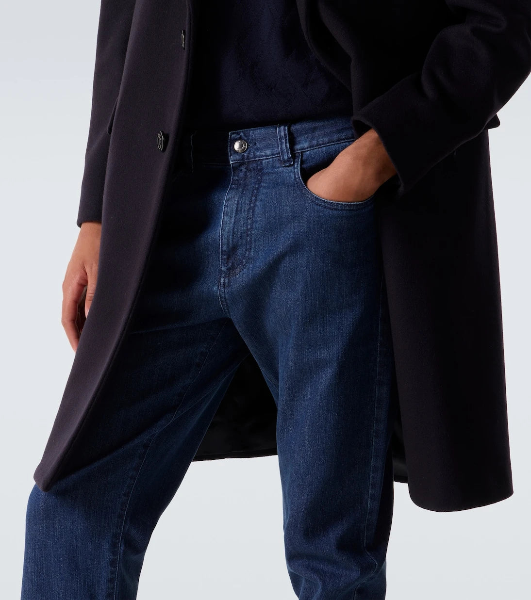 Canali - بنطال جينز بقصة ضيقة وخصر متوسط الارتفاع